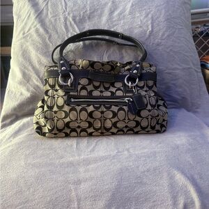 Coach Black and Tan Signature Canvas Shoulder Bag